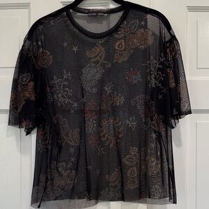 Zara Black Sheer Top with Paisley Pattern